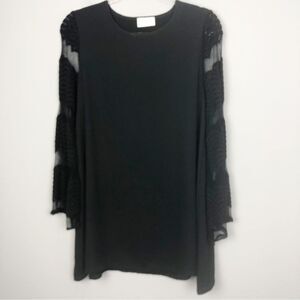 HALLELU | Black Tunic Length Top Long Sheer Sleeves Women’s Size Medium